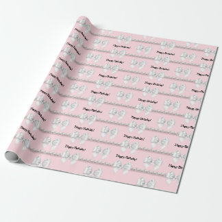 Glam Pink Tiffany Theme Bougie White Bow Pearls Wrapping Paper