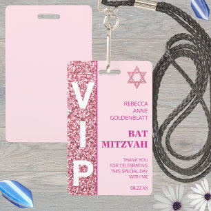 Glam Pink Unique VIP Bat Mitzvah Party Favour Badge