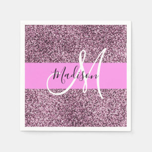 Glam Pink & Violet Glitter Sparkles Monogram Name Napkin