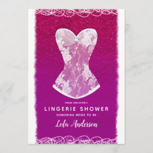 Glam Pink & White Trendy Lingerie Shower Party Invitation