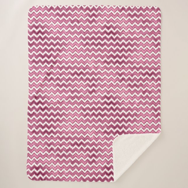 Glam Pink White Zigzag Stripes Sherpa Blanket (Front)
