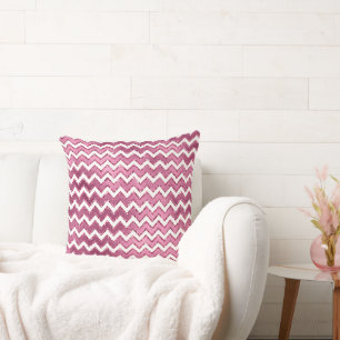 Glam Pink White Zigzag Stripes Throw Pillow