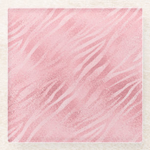 Glam Pink Zebra Print Glass Coaster
