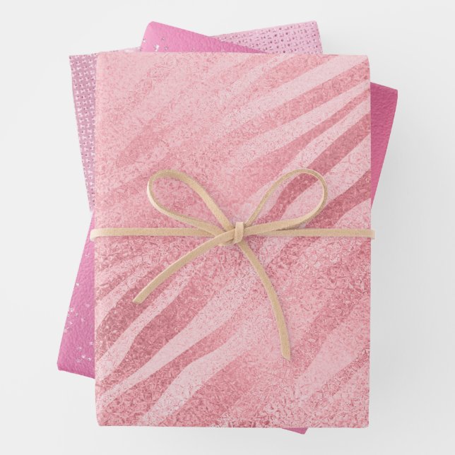 Glam Pink Zebra Print Wrapping Paper Sheet (In situ)
