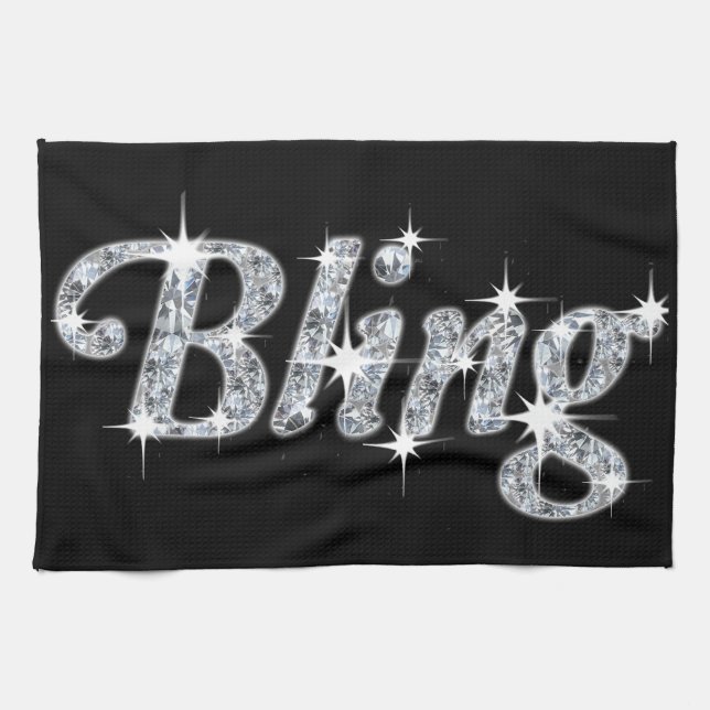 Glam print featuring faux diamond bling design kitchen towel (Horizontal)