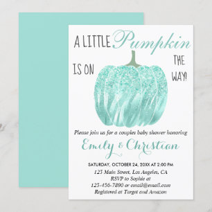 Glam Pumpkin Aqua Turquoise Glitter Baby Shower Invitation