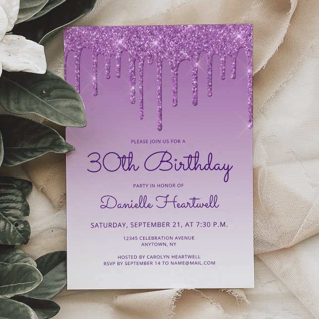 Glam Purple 30th Birthday Party Invitation (Creator Uploaded)
