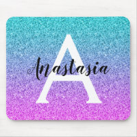 Glam Purple Aqua Glitter Sparkle Gradient Monogram