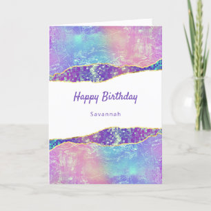 Glam Purple Blue Pink Wave Personalized Birthday Card