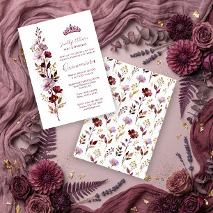 Glam Purple Botanical Branches Princess Tiara XVs Invitation
