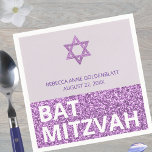 Glam Purple Chic Elegant Religious Bat Mitzvah Napkin<br><div class="desc">These bold yet elegant Bat Mitzvah napkins are a chic way to add a little faux glitter and a lot of lavender and purple to your party décor. A band of faux purple glitter at the bottom is the background for bold white lettering spelling out BAT MITZVAH and lends a...</div>