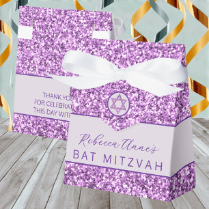 Glam Purple Chic Faux Glitter Bat Mitzvah Party Favor Box