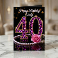 Glam Purple Diamonds Pearls Rose 40th Birthday
