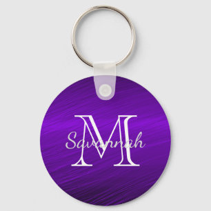 Glam Purple Faux Metal Monogram Keychain