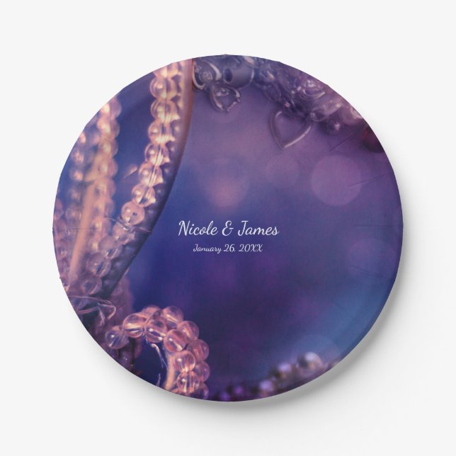 Glam Purple Glow Chic Glamour Pearls Party Paper Plate (Front)