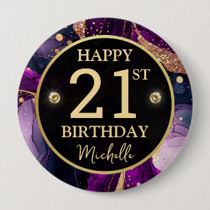 Glam Purple Gold Agate Birthday 4 Inch Round Button