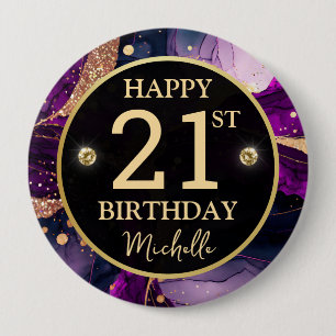 Glam Purple Gold Agate Birthday 4 Inch Round Button