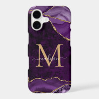 Glam Purple Gold Glitter Agate Gemstone Monogram