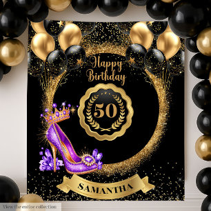 Glam Purple High Heels Gold 50th Birthday Party Tapestry