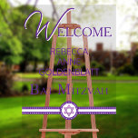 Glam Purple Modern Chic Bat Mitzvah Welcome Acrylic Sign<br><div class="desc">Personalized Bat Mitzvah welcome signs in clear acrylic lend a modern touch to any Bat Mitzvah theme and this purple glam design delivers. A mix of fonts in dark royal purple add interest and the band and round medallion with a Star Of David in the centre in purple and white...</div>