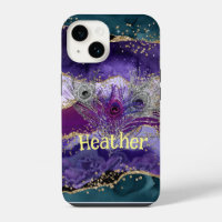 Glam Purple Peacock Agate Feathered