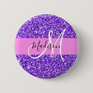 Glam Purple & Pink Glitter Sparkle Monogram Name 2 Inch Round Button