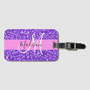 Glam Purple & Pink Glitter Sparkle Monogram Name Luggage Tag