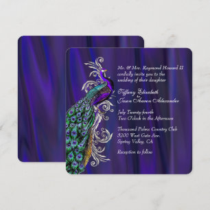 Glam Purple Satin and Peacock Wedding Invitation
