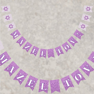 Glam Purple Sparkle Girl Mazel Tov Bat Mitzvah Bunting Flags