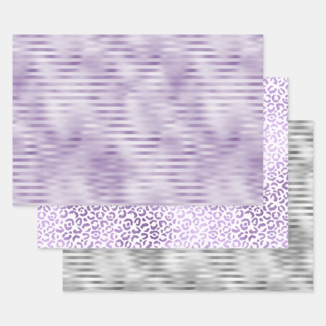 Glam Purple Stripes Wrapping Paper Sheet (Set)