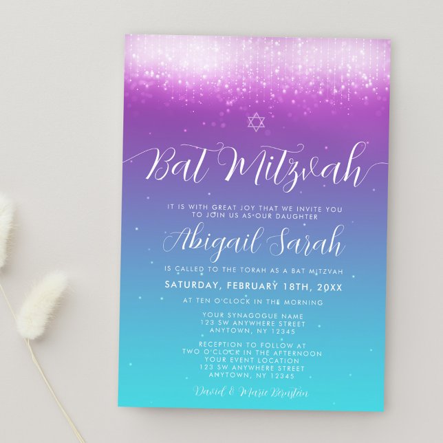 Glam Purple Teal Bat Mitzvah Invitation (Creator Uploaded)