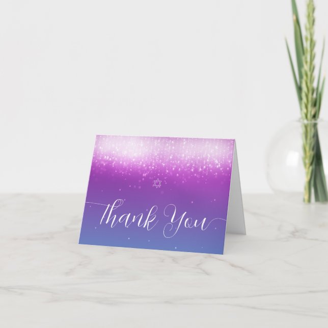 Glam Purple Teal Bat Mitzvah Thank You Card (Front)