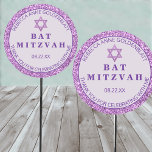 Glam Purple Thank You Chic Bat Mitzvah Party Classic Round Sticker<br><div class="desc">These personalized purple glam round stickers are easy to customize and make a great addition to your Bat Mitzvah party favours. Set on a pale pastel lavender purple background and rimmed in a faux purple glitter, all four text templates in dark royal purple can be edited with your preferred wording...</div>