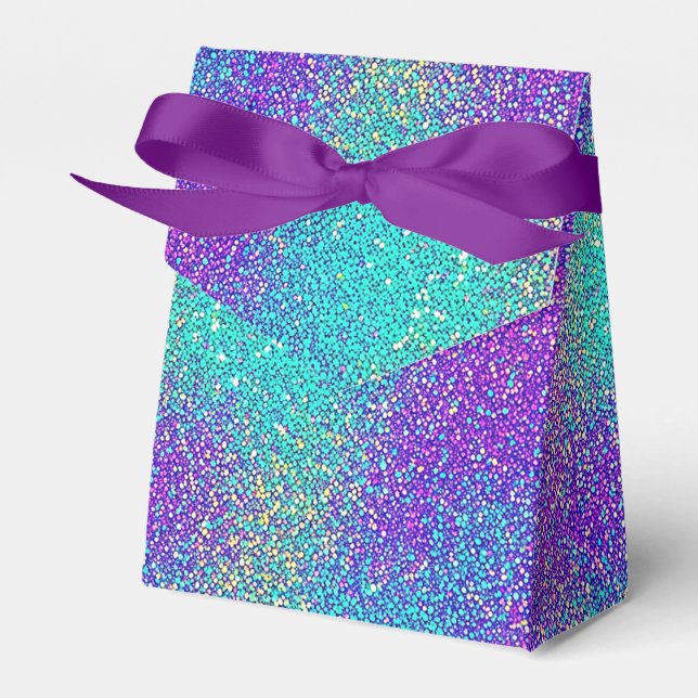 Glam Purple Turquoise Sparkling Glitter Gradient Favor Box (Front Side)