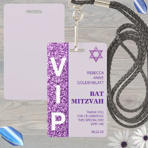 Glam Purple Unique VIP Bat Mitzvah Party Favour Badge