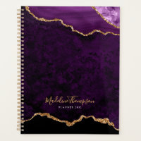 Glam Purple Velvet Agate Géode Gold Script
