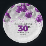 Glam Purple Violet Silver Balloon Glitter Birthday Paper Plate<br><div class="desc">Modern Glam Purple Violet Silver Balloon Glitter Sparkle Any Age Birthday Party Plates</div>