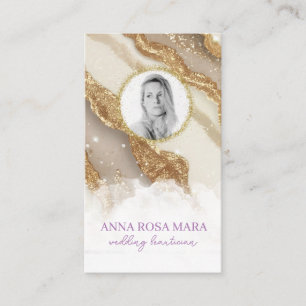 *~* Glam QR Agate Ivory Gold Glitter PHOTO AP66 Business Card