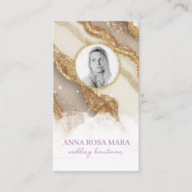 *~* Glam QR Agate  Ivory Gold Glitter PHOTO AP66 Business Card (Front)
