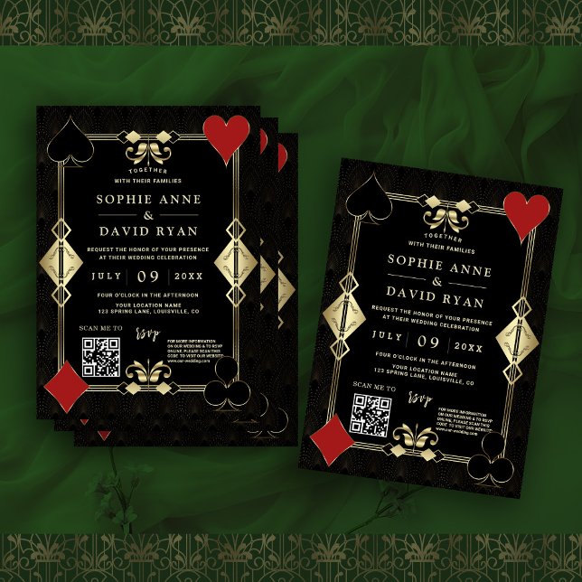 Glam QR Code Roaring 20s Gold Art Deco Wedding  Invitation (Creator Uploaded)