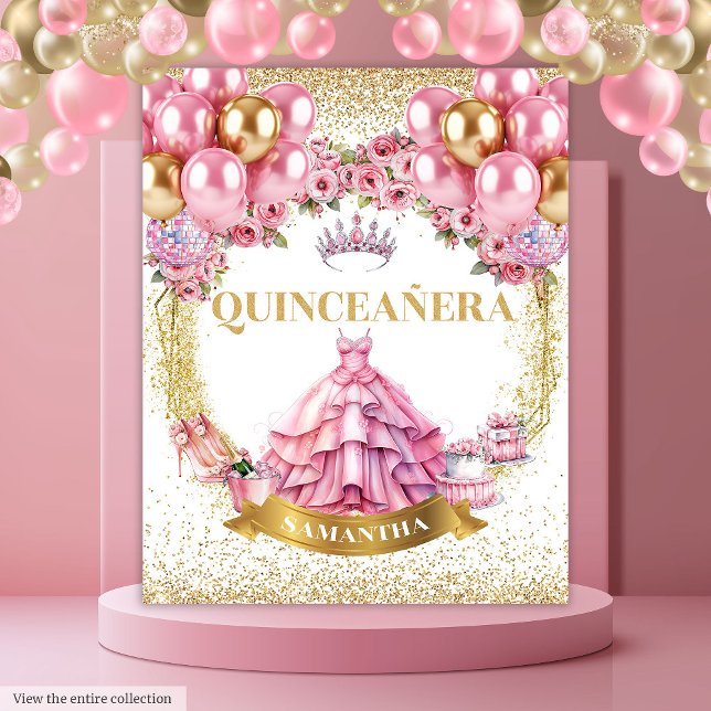 Glam Quinceañera Backdrop Pink Dress Gold Tiara Tapestry (Glam Quinceañera Backdrop Pink Dress Gold Tiara

)