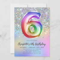 Glam Rainbow Glitter Foil Balloon 5th Birthday