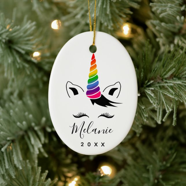 Glam Rainbow Unicorn Ceramic Ornament (Tree)