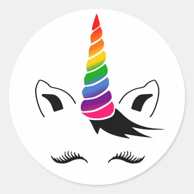 Glam Rainbow Unicorn Classic Round Sticker (Front)