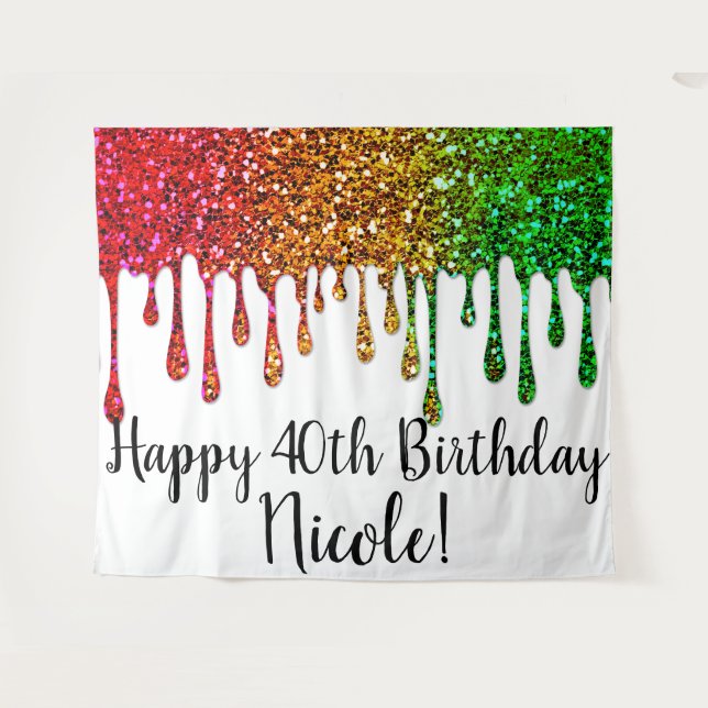 Glam Rasta Rainbow Glitter Drips Birthday Party  Tapestry (Front (Horizontal))