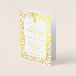 Glam Real Gold Foil Art Deco Graduation Party Foil Card
