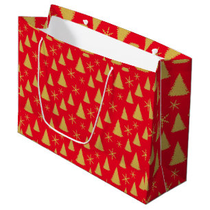 Glam Red and Gold Christmas Tree Pattern Large Gift Bag