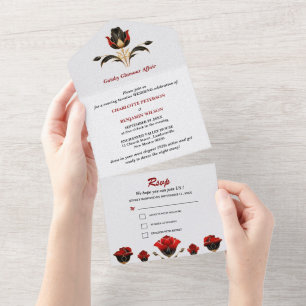 Glam Red Black Gold Gatsby Art Deco 1920s Wedding  All In One Invitation