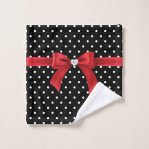 Glam Red Bow-White Polka Dots-Black Bath Towel Set