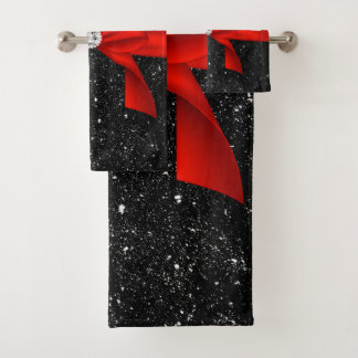 Glam Red Bow-Zebra Print-Black Sparkle Bath Towel Set